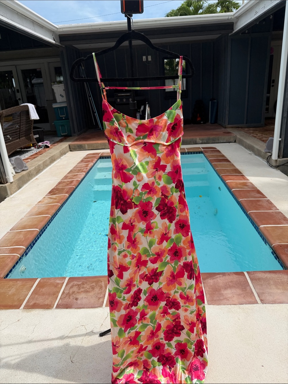 Floral Slip Maxi Dress in Pink & Green